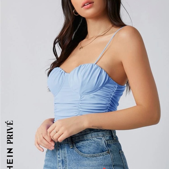 Shein Light Blue Ruched Tank Top - Picture 2 of 9